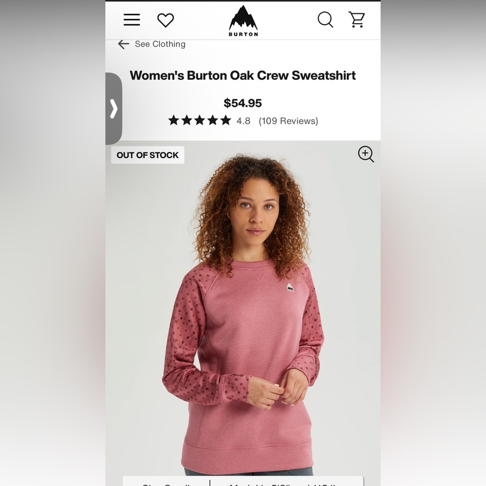 Burton Oak Crew Crewneck Sweatshirt Pink with Polka Dot Sleeves Medium